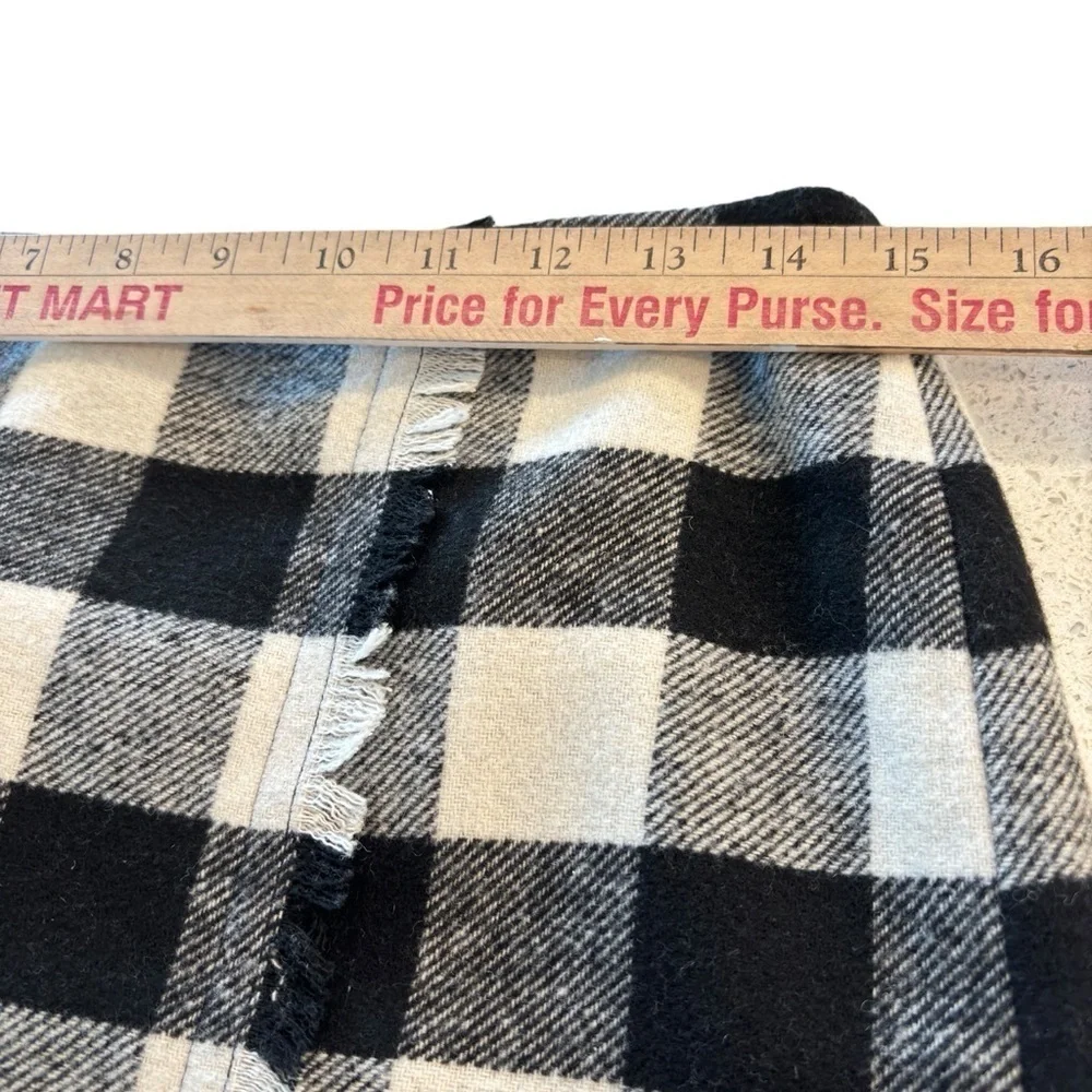 Talbots Size 6 Buffalo Plaid Faux Wrap Skirt Wool Blend Fringe Black White EUC